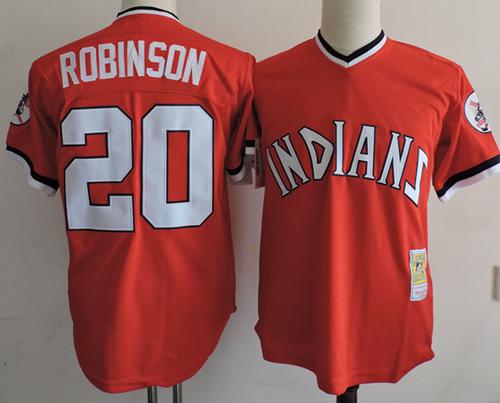 Mitchell And Ness Indians #20 Eddie Robinson Red Throwback Stitched MLB Jersey - Click Image to Close